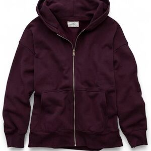 American Eagle Oversized Zip Up Jacket Burgundy Maroon Red Hoodie